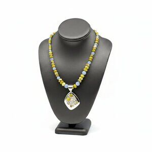 Jay King Green Opal Blue Agate Bezel Pendant Necklace 18" Sterling Silver